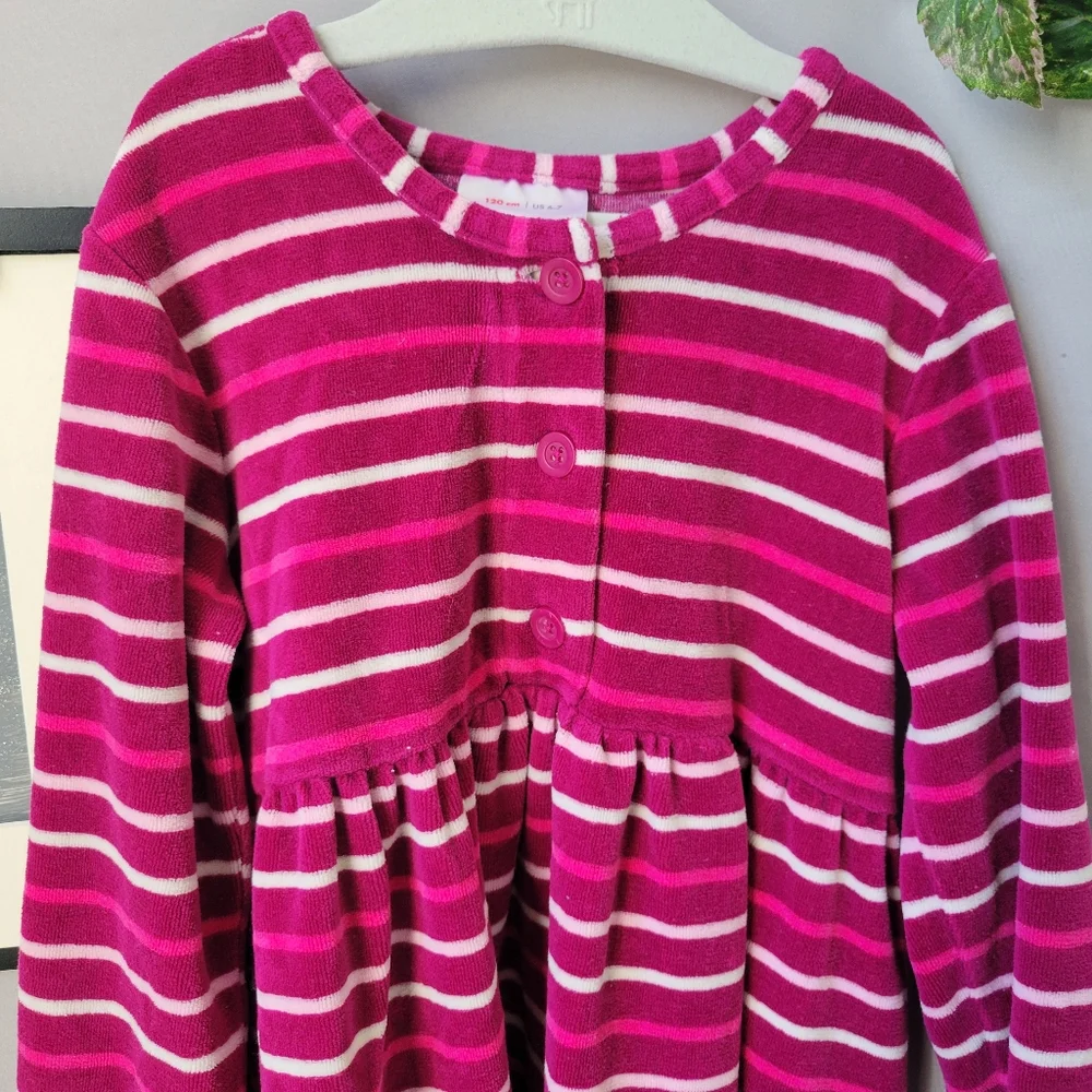 Hanna Andersson Girl's Signature Striped Velour Play Dress Pink 120 or 6-7‎
